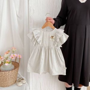 Summer Stripe Short Sleeve Childrens Outfit Baby Girl Dress Boy Sister Brother Matching Clothes Pure Cotton Korean Style
