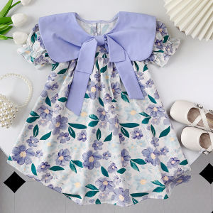Bear Leader Kids Baby Girls Dresses Korea Bow Teenager Summer Dress Midi Vestidos Children Clothing Fashion Girl Floral Wedding Dress 4 5 6 7 8 Years