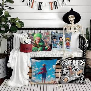 Bandai | One Piece Heart Pirates Anime Plush Pillow Cover Soft Short Plush Cushion Cover For Sofa Bedroom Home Decor Gift Decoration