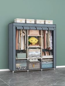 NINI Curtain Wardrobe/ Wardrobe with drawer & Organizer / Almari Baju / Multifunctional Wardrobe/Bedroom Furniture Clothes Rack