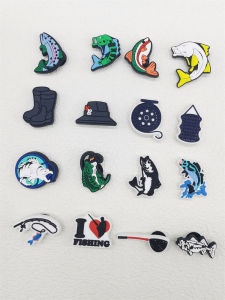 16PCS Love Fishing Series Shoe Charms DIY Decorations Funny Pattern Shoe Buckle Accessories Removable Clogs Shoe Clips Ornaments