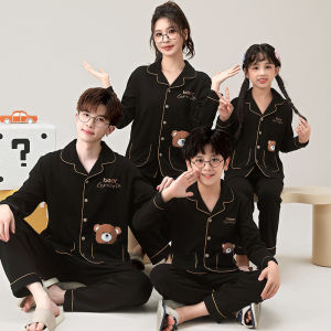 Pure Cotton Long Sleeve Parent-Child Sleepwear Family of Three Red New Year Home Clothes for Father Daughter Spring Autumn