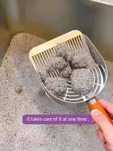 HATELI Metal Cat Litter Scoop with Holder Stainless Steel Heavy Duty Litter Scooper & Speed Sifter Dual Width Holes for Quick Cleanin Cat Scooper with Sturdy Anti-Break Handle for Cat Litter Box