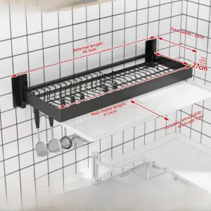 No Drilling Kitchen Wall Mounted Storage Rack Dishware Draining Shelf Single Layer Plate Bowl Dish Storage Organizer