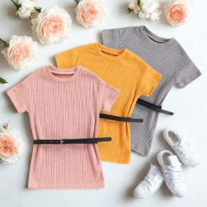 DRESS RAJUT ANAK PEREMPUAN DENGAN BELT DRESS LENGAN PENDEK KNIT (DS RAJUT)