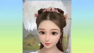 Bộ kim quan cài tóc cổ trang hanfu màu đá hoa đỏ phong cách cổ phong