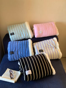 ผ้าห่มผ้าขนแกะลายทางสไตล์เกาหลี อบอุ่นสบายๆ สำหรับโซฟา ผ้าห่มผ้าขนแกะแบบลำลอง ผ้าห่มสำหรับฤดูหนาว