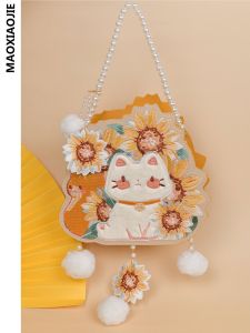 Cute Cartoon Cat Embroidered Hanfu Style Crossbody Phone Bag New Original Chinese Stitching Handbag for Young Women