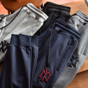 Elegant Embroidery Pure Cotton Elastic Knitted Bobble Cuffed Sweatpants Mens Spring Autumn Comfortable Casual Sports Pants Trendy