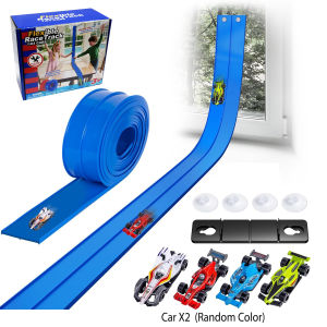 Kids Puzzle Toy 15 Ft Flexible Race Car Ramp Track with Suction Cups Rolls Up Portable DIY Racetrack Compatible Gift