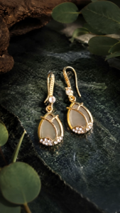 [SG] Gold Teardrop Drop Earrings | Elegant Crystal Accent Earrings | Minimalist Nature-Inspired Jewellery | ear me out (EMO-46)
