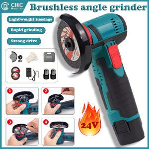 CHIC 3-inch Portable Cordless Angle Grinder Metal Cutting and Polishing Machine Full Copper Brushless Motor 12/24V Rechargeable Lithium Battery