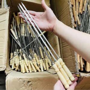 Xiên Nướng Thịt Inox Xiên Inox chuôi gỗ Que xiên nướng thịt - Inox không gỉ sét an toàn khi nướng thực phẩm