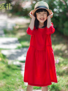 Original Little Joy Parent-Child Clothing Summer Red Seven-Quarter Sleeve Prairie Xinjiang Travel Outfit Mother-Daughter Dress