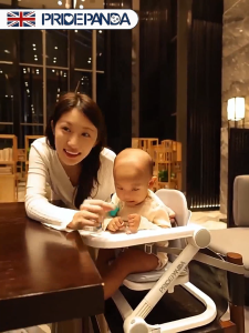 PRIDEPANDA เก้าอี้ทานข้าว เก้าอี้กินข้าวเด็ก เก้าอี้เด็กพกพา เก้าอี้ทานข้าวเด็กพกพา เก้าอี้เด็กอเนกประสงค์แบบปรับเอนและพับได้ น้ำหนักเบา พับเก็บได้ เด็ก 6 เดือนขึ้นไป ฟรี เบาะนั่ง ถาดรองอาหาร ล้อเลื่อน