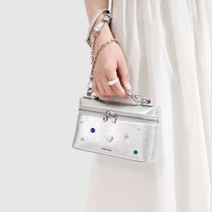 TOUTOU Jewel Embellished Box Bag New Summer Silver Handbag Luxury and Exquisite Shoulder Bag