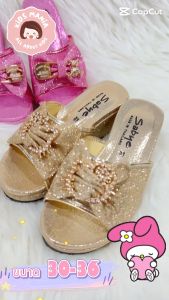 รองเท้าแฟชั่นเด็กผู้หญิงกากเพชรแบบรัดส้น ส้นเตารีด ทรงโบว์ประดับวิบวับ และคิตตี้วิบวับรองเท้าสไตล์เจ้าหญิงสุดน่ารัก