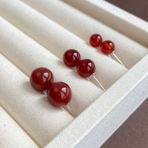 PANACHE Red Agate 925 Sterling Silver Earrings Vintage Red round Ball New Year Elegant Fashion Jewelry for Women