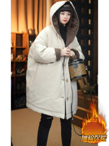 แจ็คเก็ตผ้าฝ้ายทรงหลวมสำหรับผู้หญิง ทรงหลวม ด้านหลังเป็นผ้าฝ้าย ทรงหลวม ทรงหลวม แขนยาว ปกติ ปกติ ปกติ