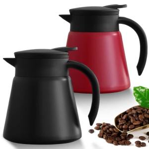 Thermal Coffee Carafe Tea Pot - 304 Stainless Steel Double Wall Vacuum Insulated Cool Touch Handle Hot & Cold Retention 600ml
