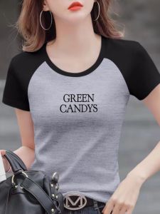 Pure Cotton Short Sleeve T-Shirt Womens Summer K-style Small Fashion Western Style All-Matching Leisure Anti-Aging Raglan Contrast Color Tops