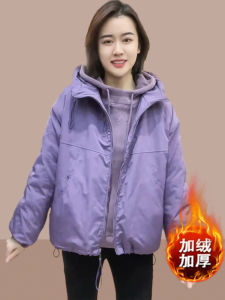 เสื้อแจ็คเก็ตผู้หญิงแบบหนาป้องกันลม ทรงสั้น ขนแกะ แขนยาว ปกขนสัตว์ สำหรับฤดูใบไม้ร่วงและฤดูหนาว เสื้อโค้ทดีไซน์เก๋ไก๋สำหรับผู้หญิง