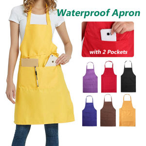 Kitchen Apron Plain Colour Wipeable Waterproof Apron Cooking Restaurant Baking Oil-Proof Dual-pockets Kitchen Apron for Women and Men Canvas Apron for Chef Waiter