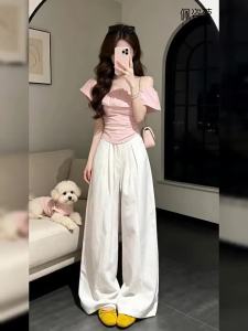 PEIZIXUAN | Elegant Shoulder-Off Top Wide Leg Pants Set Summer New Arrivals