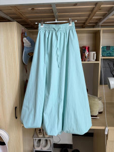 Blue A-Line Midi Skirt with Belt High Waist Flower Bud Womens Spring Autumn 2025 New Style Slimming Korean Style Half-length Skirt