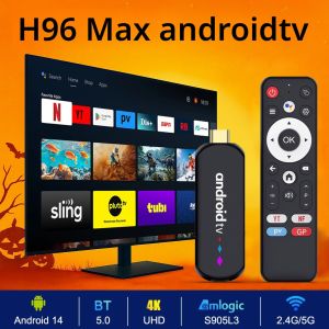 Android 14 ATV Smart TV Stick รองรับวิดีโอ 4K 4K 60fps BT5.0 WiFi6 Amlogic S905L Quad Core รีโมทสั่งงานด้วยเสียงของ Google กล่องสมาร์ททีวี