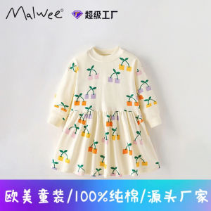 Malwee Kids Dress Fall and Winter New Arrival Sweatshirt Skirt Fashion Children Autumn round Neck Long Sleeves Princess Dress