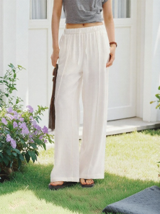Semir | Linen Wide Leg Trousers with Lace and Rope Design