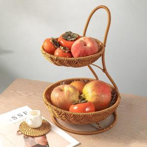 JI-TOP | Handmade Rattan Two-layer Fruit Basket