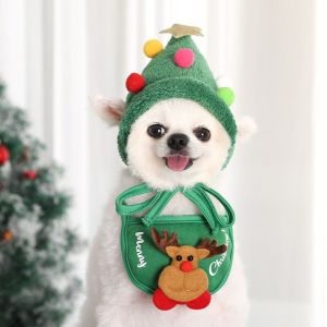 HATELI Christmas Dog Cat Pet Hat Saliva Towel Teddy Law Fight Hiromi Bib Autumn and Winter Clothes Dress Up Supplies