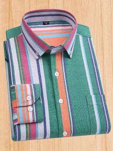 Spring Men's Pure Cotton Iron-Free Shirt: Long Sleeve Oxford Cloth & Casual Striped Korean Version