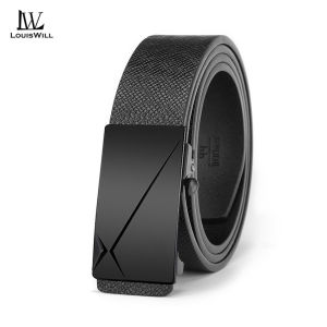 LouisWill Men Belts Real Cowhide Leather Automatic Buckle Belt Original Leather s Waist Belts Nonporous Casual Business Belt Jeans Belt for Men