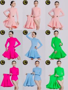 เสื้อผ้าเต้นรำลาติน Colorway Cloud Velvet Long Sleeve Separate Fishbone เสื้อผ้าเด็กฤดูใบไม้ร่วง/ฤดูหนาว สำหรับเด็กผู้หญิง