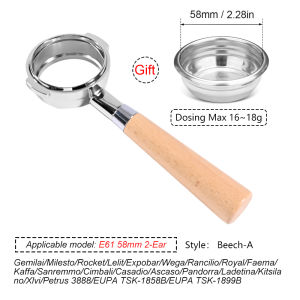 58MM 2 Ears Coffee Bottomless Portafilter Naked For E61 EXPOBAR /Gemilai With Filter Basket Espresso Machine Accessories  Tools