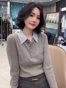 Loowmane | Faux Two-piece Contrast Collar Sweater Knitwear