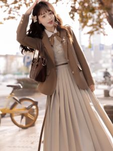 Casual Tailored Suit Jacket Womens Autumn National Style Daily Dress Set Long Sleeve Polyester Fiber Chinese Style Womens Suit