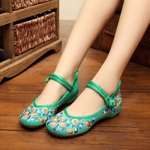 Floral Embroidered Beijing Shoes Dance Sneakers Student Low Heel Slip-On Womens Traditional Cloth Shoes Increased Insole