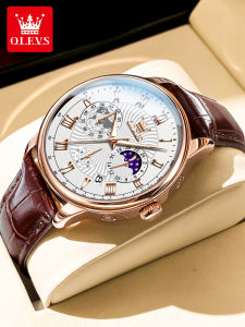 Automatic Mechanical Mens Watch Waterproof Quartz Business Style Large Dial Leather Strap round Shape Alloy Case Blue Sapphire Glass