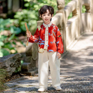 New Chinese Style Childrens Clothing Set Summer Cotton Blend Fabric National Learning Costume Boys Girls Performance Outfit