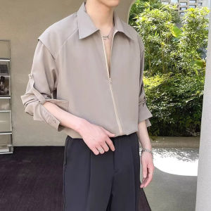 Niche Design Zipper Shirt Mens Fancy Ice Silk Loose Long Sleeves Non-Ironing Anti-Wrinkle Drape Shirt Thin Coat