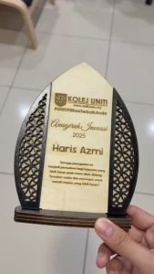 Custom Wood Trophy Award Plaque Hadiah Trofi Cenderahati