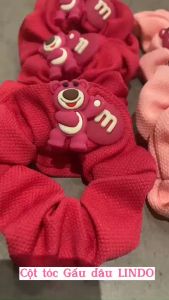 Dây Cột Tóc Gấu Dâu Nơ Dễ Thương LINDO Bằng Cao Su Co Giãn Phong Cách Hàn Quốc Cho Nữ
