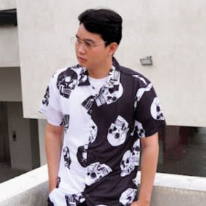 KEMEJA PRIA/WANITA/SPOON/BAHAN KATUN KAOS/MOTIF SKULL HITAM PUTIH