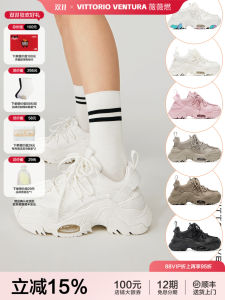 รองเท้าพ่อหนา VITTORIO VENTURA รองเท้าลำลองสำหรับผู้หญิง ทรงหัวมน ส้นสูงปานกลาง พื้นยาง วัสดุด้านในเป็นหนังแกะ รองเท้าลำลอง