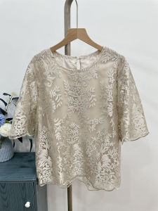 Phong Cách Thường Ngày Dáng Rộng Áo Sơ Mi Tay Ngắn Bộ Dành Cho Phụ Nữ Trung Niên Và Người Cao Tuổi Mùa Hè Sang Trọng Trung Quốc Thiết Kế Truyền Thống Áo Thun