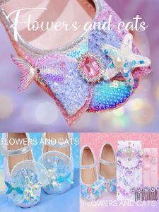 Princess Style Gradient Color Childrens Sandals Soft Bottom Crystal Mermaid Shoes Girls Small Leather Shoes Spring Summer